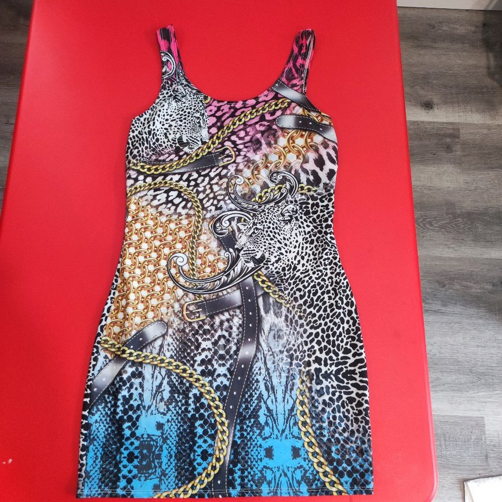 Seduction colourful animal print dress women's size M